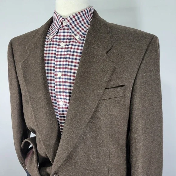 Mark Alexander Men's Sport Coat Blazer Brown Flannel Cashmere Blend 44L